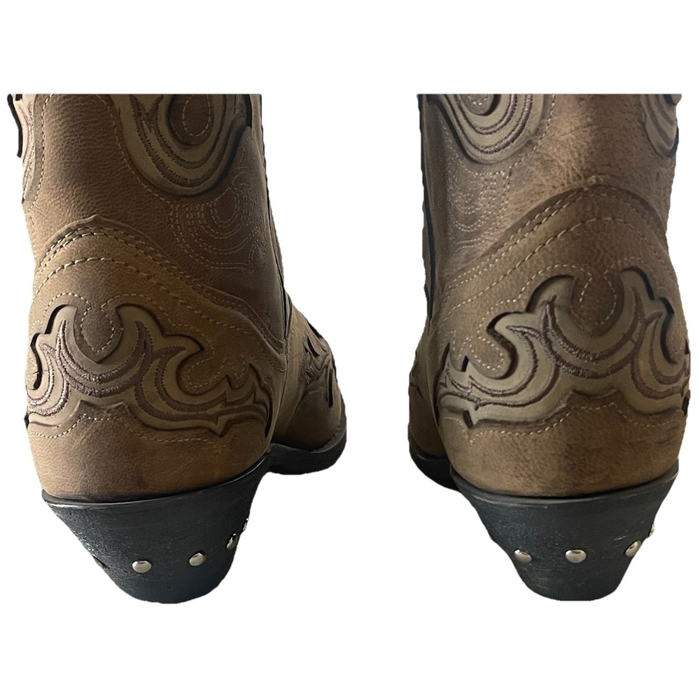 Rockin Country Brown Leather Cowboy Boots Womens Sz 9 Western Tall Shaft Rodeo - Picture 4 of 8